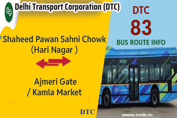 DTC 83 - Shaheed Pawan Sahni Chowk (Hari Nagar ) to Ajmeri Gate / Kamla Market Bus Route Information